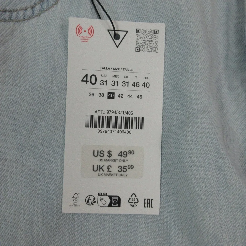 Zara Jeans Mens 32x29* Light Blue Mid Waist Loose Wide Leg Ankle NWT - Picture 11 of 16